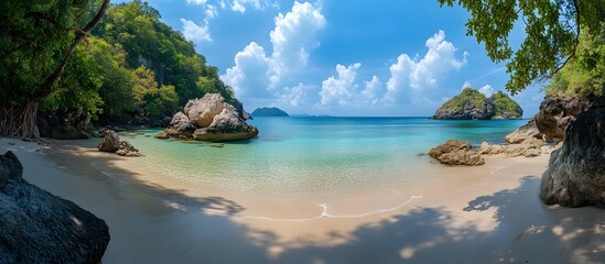 Tranquil Tropical Beach Cove with Pristine Waters and Lush Surroundings