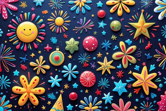 Bright Joyful Fun Doodle Shapes for Holiday Celebrations