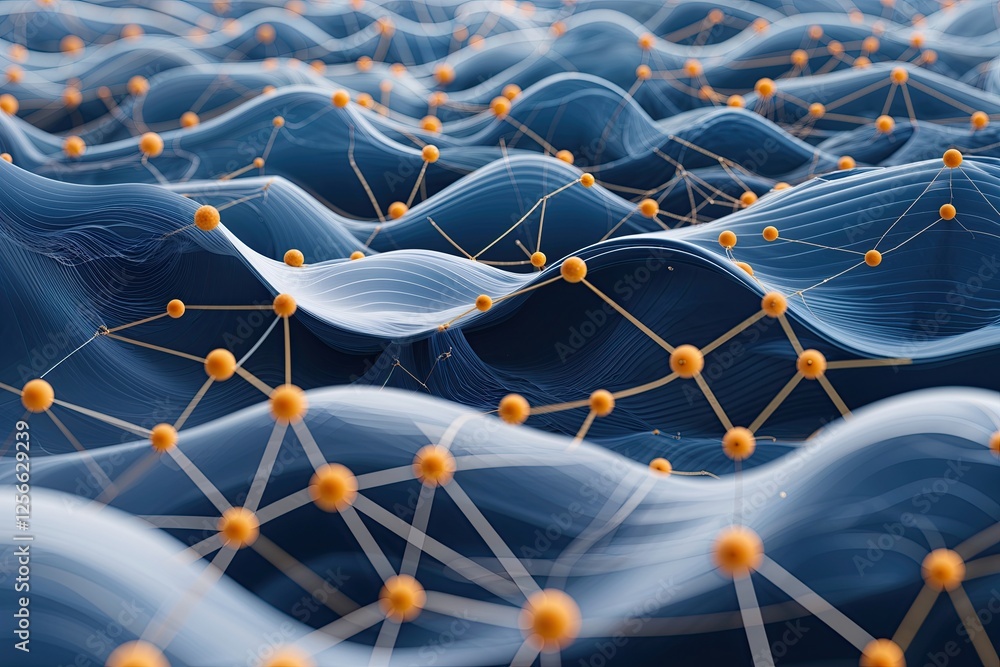 Poster revolutionary network design featuring abstract waves and nodes to improve data visualization