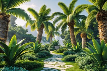 Fototapeta premium Vibrant Palm Leaf Greenery Collection Stunning Outdoor Render Destinations