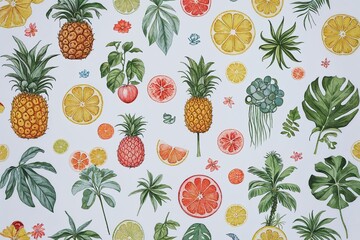 Stylish Hand-Drawn Symbols and Timeless Retro Patterns on Clean White Background in Expansive Summer Collection