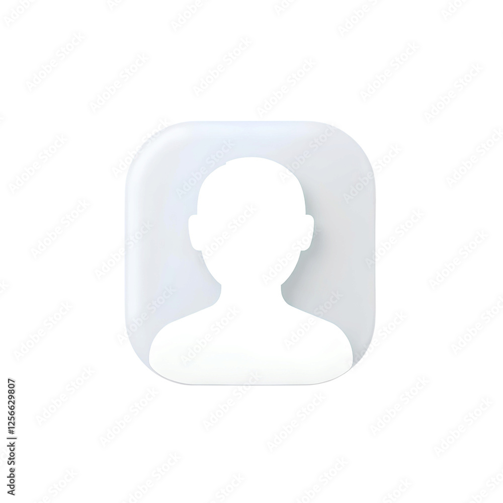 Poster white rounded user avatar icon with soft edges and subtle shading, high quality png isolated on tran