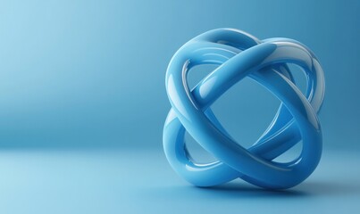 Fototapeta premium Abstract blue 3D rendered glossy knot.