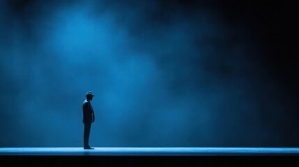 Obraz premium Silhouette Of Man On Stage With Spotlight