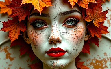 girl in a hat with autumn leaves