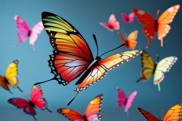 Fototapeta premium Vibrant Paper Butterfly Dancing Gracefully in Elegant Flight