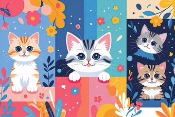 Charming Colorful Kittens in Fun Flat Design Collection