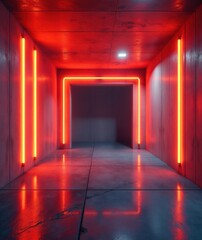 Yellow and Orange Neon Lit Corridor Representing Futuristic Business Pathway. Perfect for corporate presentations and tech-focused marketing.