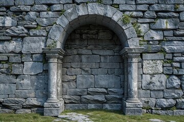 Textured Grunge Background of Ancient Grey Stone Wall for Decorative Panoramic Design