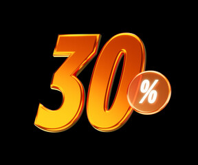 Orange 30% or thirty percent isolated on black background. 3D rendering