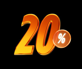 Orange 20% or twenty percent isolated on black background. 3D rendering