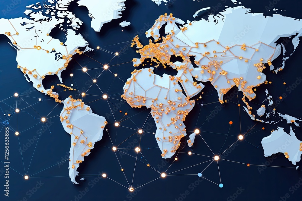Aufkleber global connectivity frameworks in polygonal design for advanced technology integration