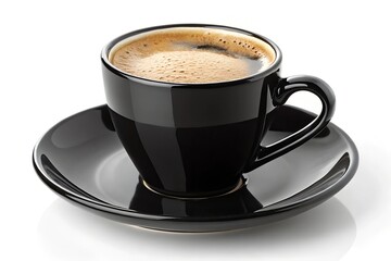 Fototapeta premium A Striking 4K Image of a Sleek Red Ceramic Coffee Cup with Light Foam, Elegantly Placed on a Matching Saucer Against a Pure White Background 