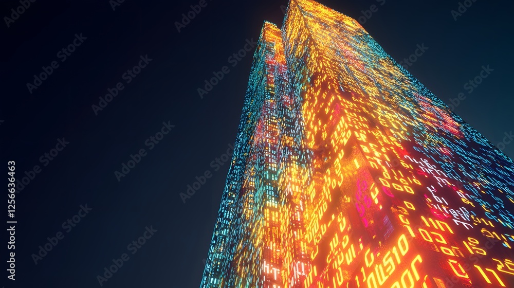 Aufkleber illuminated skyscraper displays digital data streams