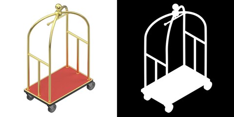 3D rendering illustration of a hotel luggage trolley cart