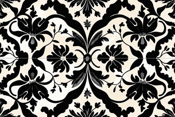Sophisticated Black and Ivory Encaustic Tile Pattern with Bold Monochrome Textures for Stylish Kitchen and Bathroom Designs