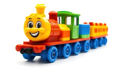 Colorful toy train on white, fun kids' play