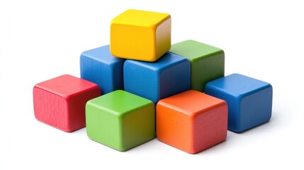 Colorful wooden blocks pyramid; teamwork, growth concept; white background; business illustration
