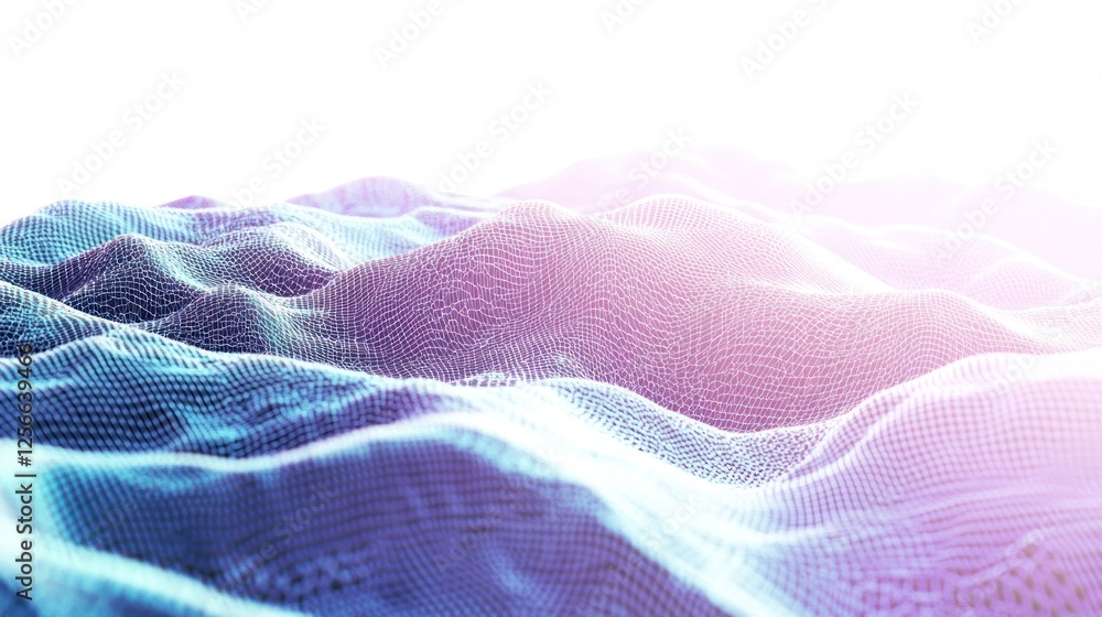 Poster abstract digital landscape with flowing particles.