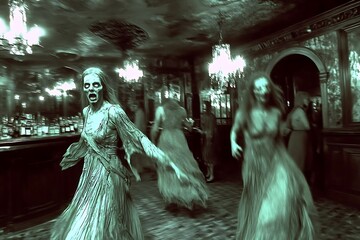 Ghosts of women in white dresses haunt an old mansion.