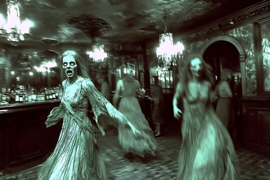 Ghosts of women in white dresses haunt an old mansion.