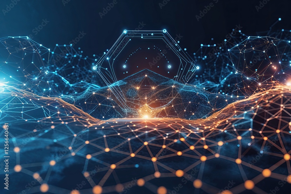 Poster vibrant hexagonal connections in digital technology abstract background