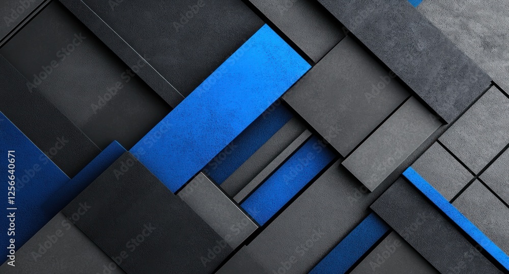 Poster abstract geometric pattern with blue and gray rectangles.