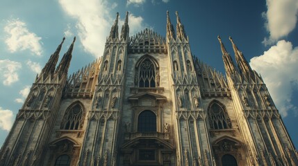 Fototapeta premium A grand cathedral with towering spires against a blue sky