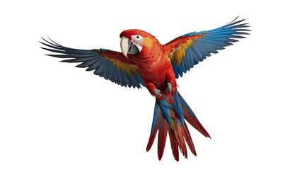 Parrot flying isolated on white background. Generative Ai.