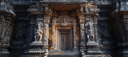 Fototapeta premium A Hindu temple entrance decorated with intricate carvings crisp edges