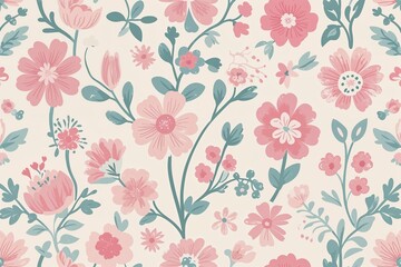 Charming Pastel Pink and Cream Floral Classic Seamless Wallpaper Design for Children's Room and Nursery Decor