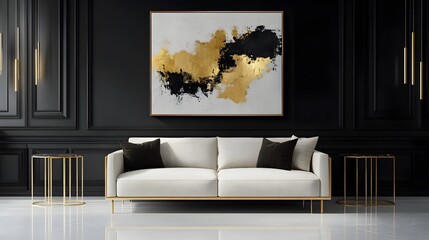 Elegant living room featuring a modern white sofa and artwork