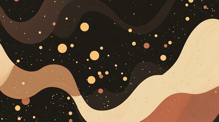 Abstract Brown Beige Wave Pattern With Gold Dots