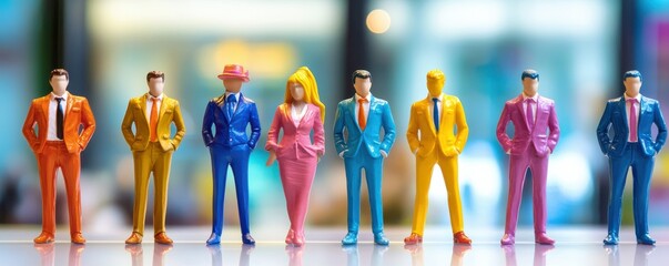 Colorful figurines of business people in vibrant attire
