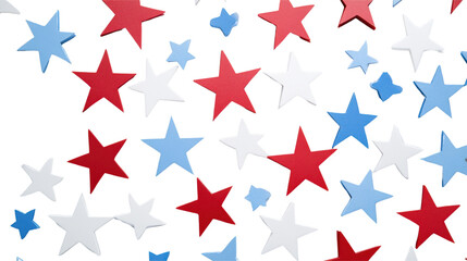 Obraz premium Red white and blue stars falling on transparent background