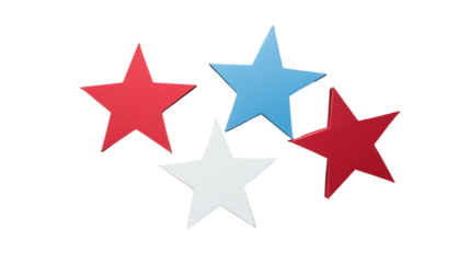 Red, white and blue stars floating on transparent background