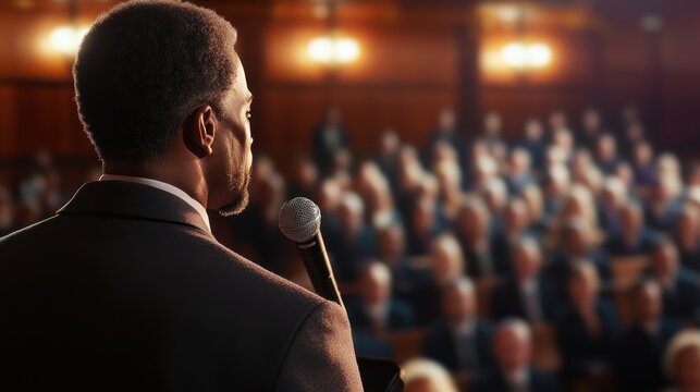A pastor preaching to a large congregation