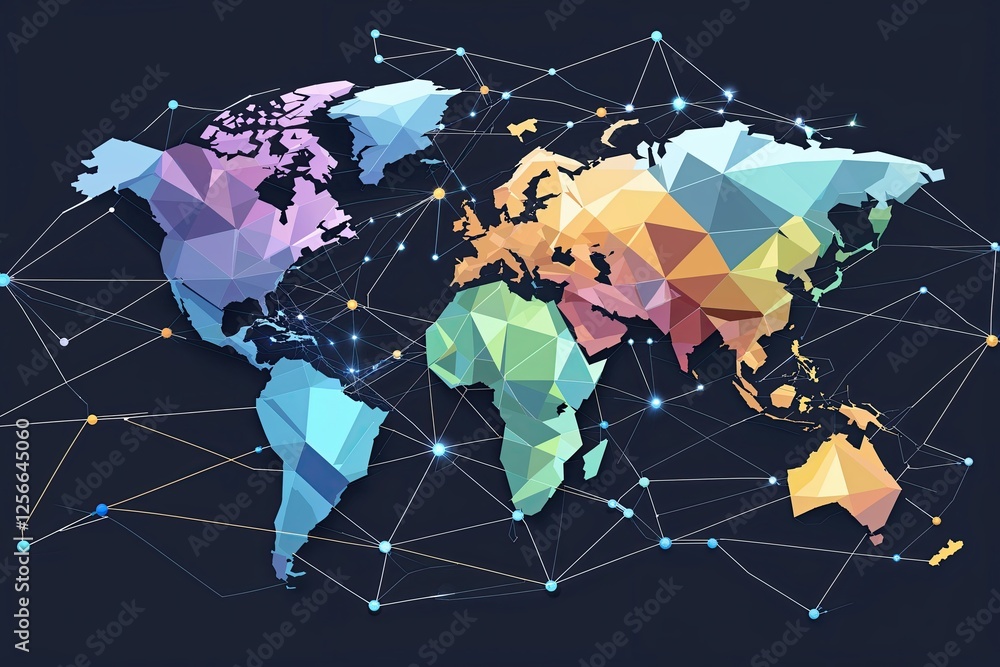 Poster global network connections exploring abstract technology and connectivity framework in polygonal des