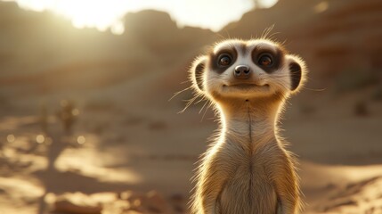 Curious meerkat sunset desert wildlife