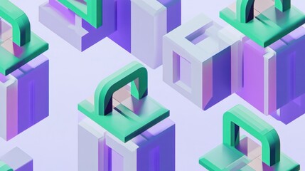 Abstract isometric pastel shapes, geometric pattern.