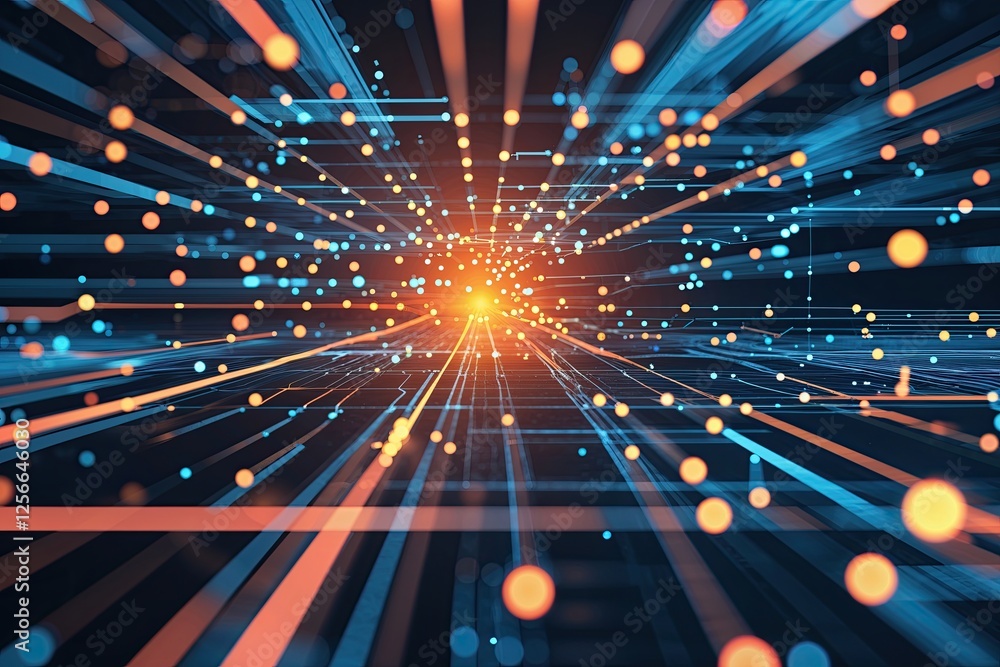 Poster digital data connection abstract technology background featuring lines and dots