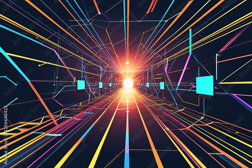 Poster exploring abstract geometric patterns and digital connectivity in technology design