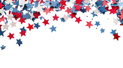 Red, white and blue confetti stars falling on transparent background