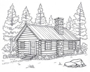 Obraz premium A Rustic Log Cabin Nestled Among Tall Pine Trees