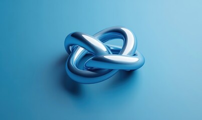 Fototapeta premium Abstract metallic knot on blue background.