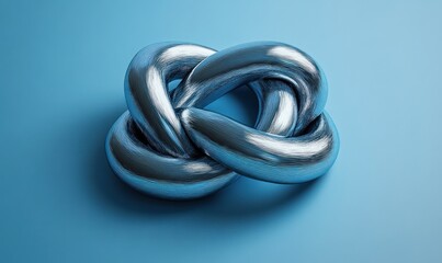 Fototapeta premium Abstract metallic knot on blue background. (1)