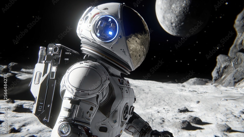 Poster astronaut exploring lunar surface with moon in background