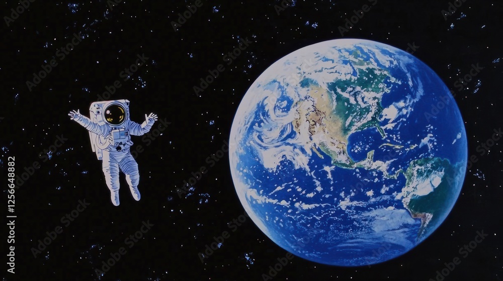 Poster astronaut floating in space with earth visible in background