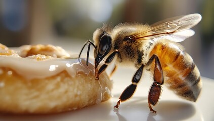Honey Bee Delighting on Sweet Treat: A Macro Photography Masterpiece