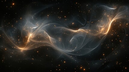 Naklejka premium Abstract Blue and Orange Swirling Space Painting with Ethereal Nebulae and Shimmering Stars, Capturing the Essence of Cosmic Beauty and Infinite Depths